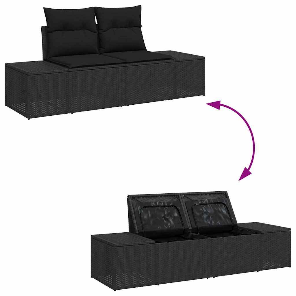 Garten-Sofa-Set mit Kissen mit Speicher 3 pcs Schwarz